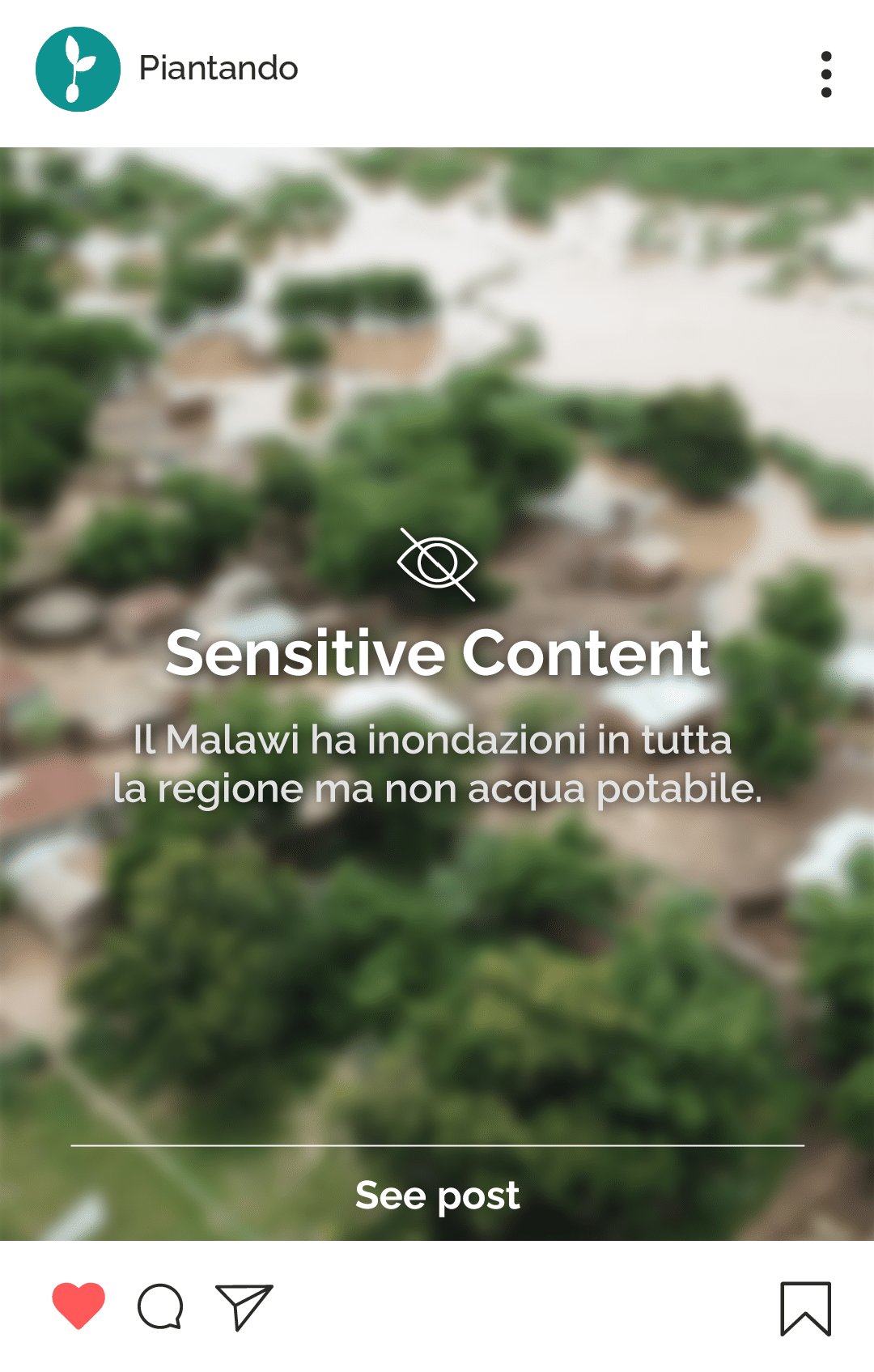 Post Instagram di Piantando sulle inondazioni in Malawi