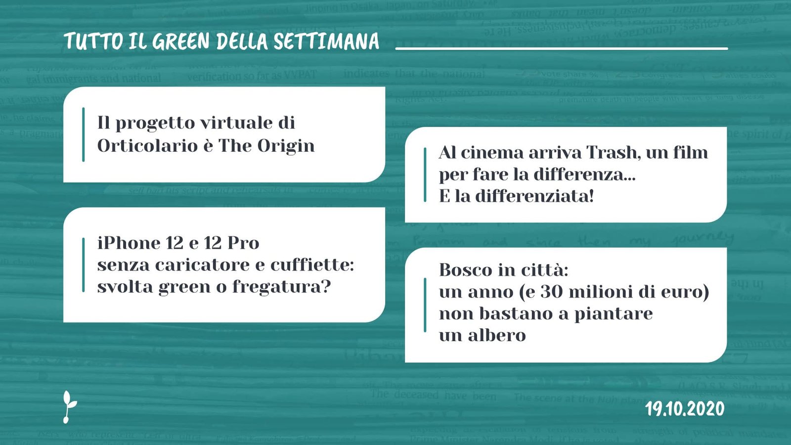 Tutto il green della settimana, 19 ottobre 2020