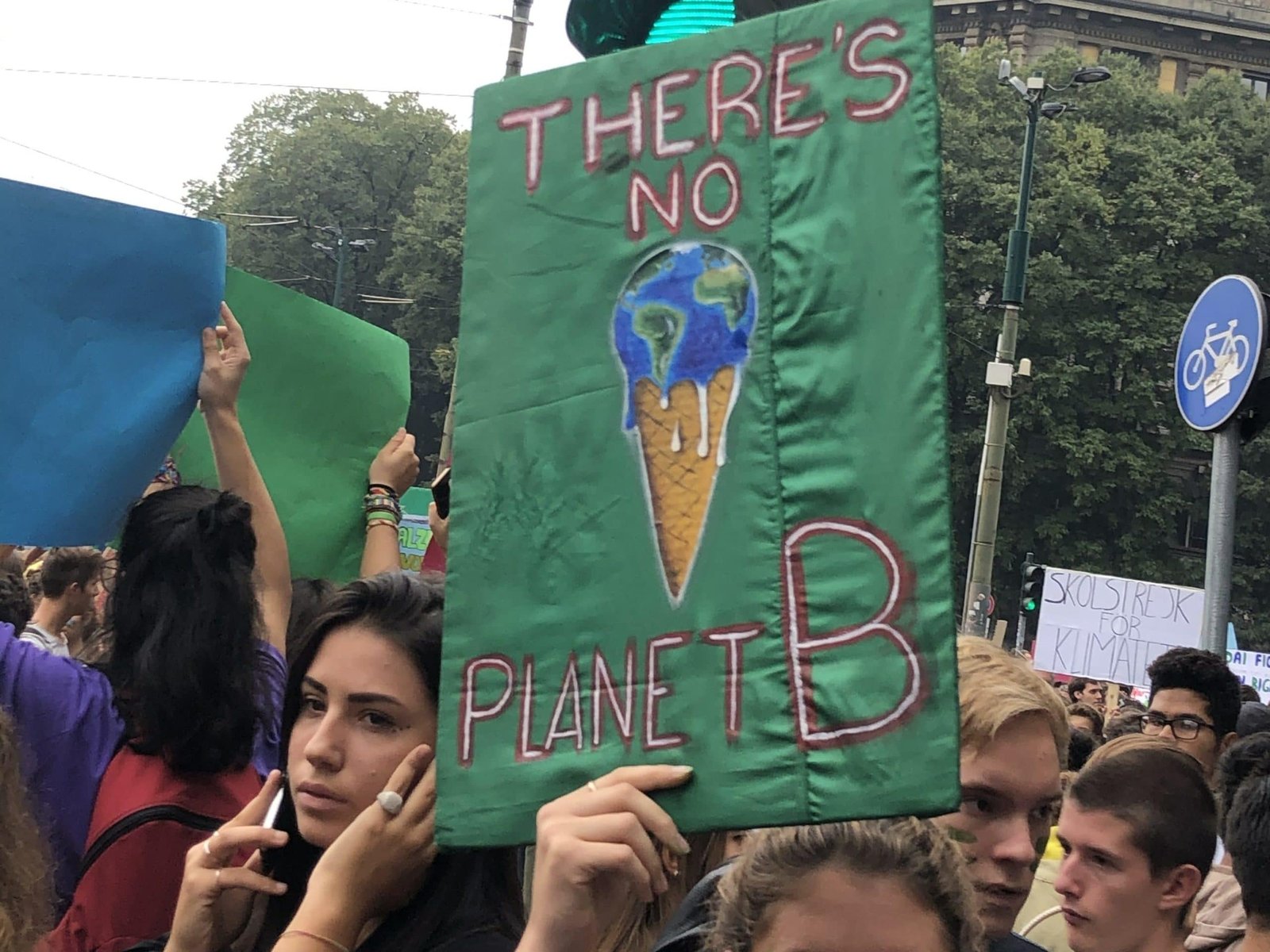 Grande cartello verde There's no planet B