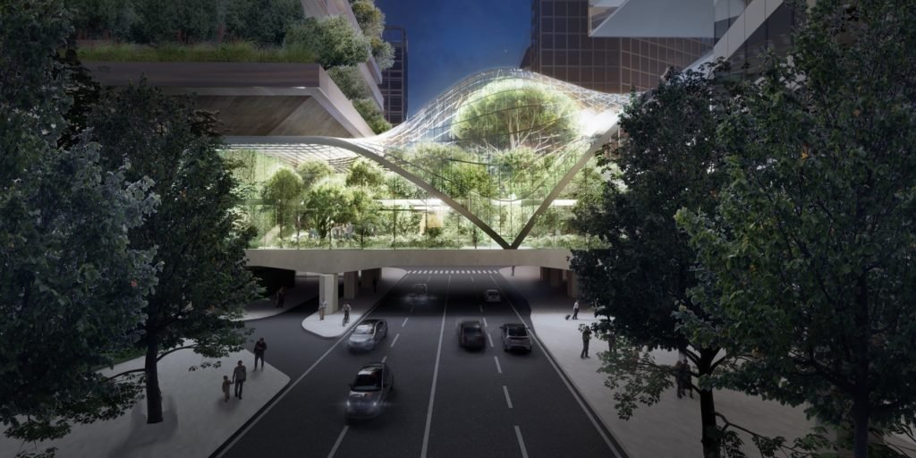 Render del ponte serra del progetto Pirelli 39 a Milano