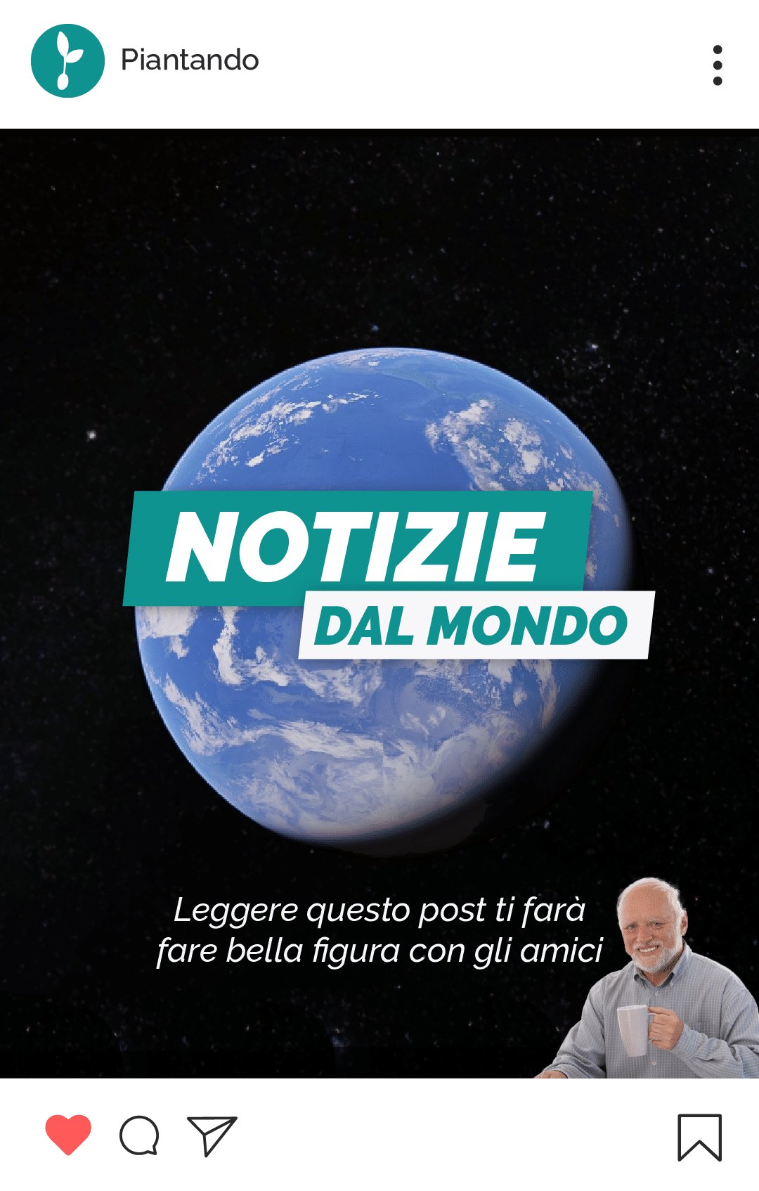 Post Instagram di Piantando dedicato alle notizie dal mondo