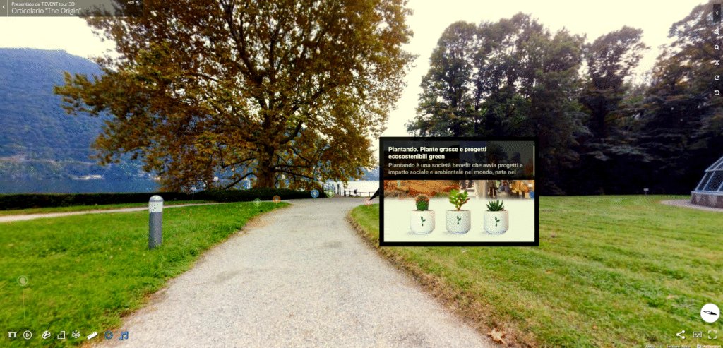 Viale alberato del parco nel tour virtuale di Orticolario