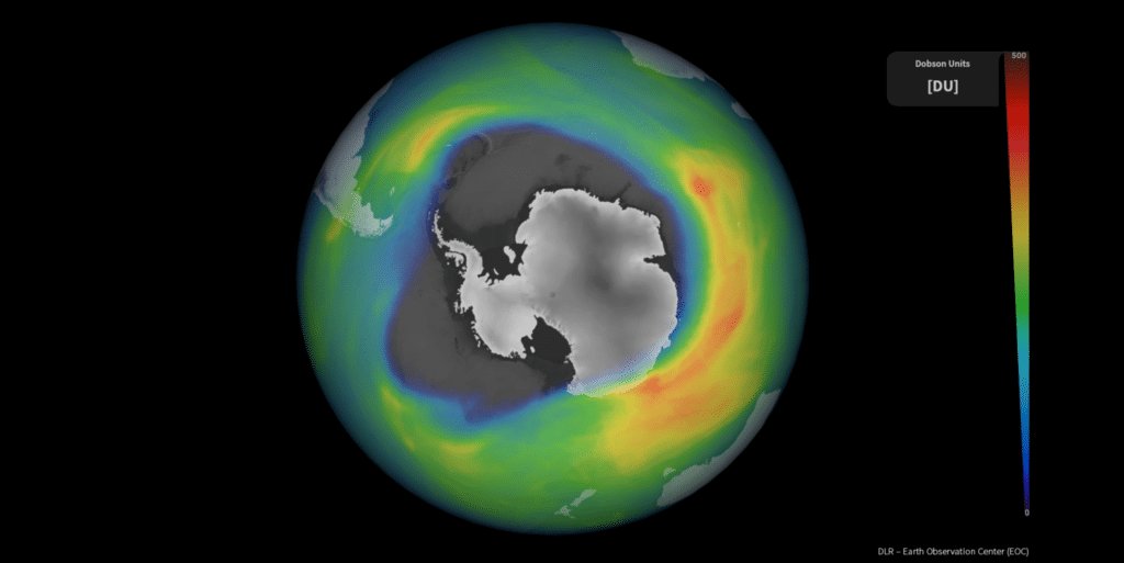 Immagine satellitare del buco dell'ozono sull'Antartide
