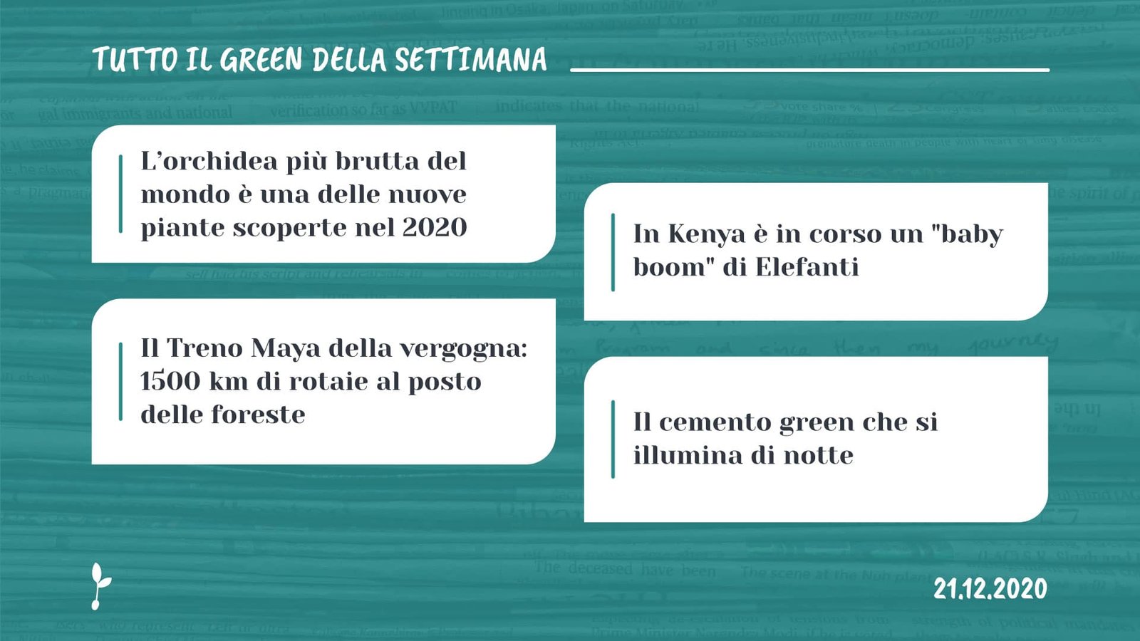 Tutto il green della settimana, 21 dicembre 2020
