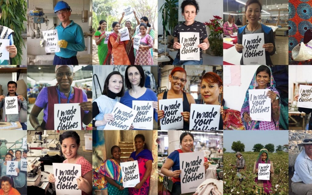 Mosaico di ritratti della campagna Who Made My Clothes