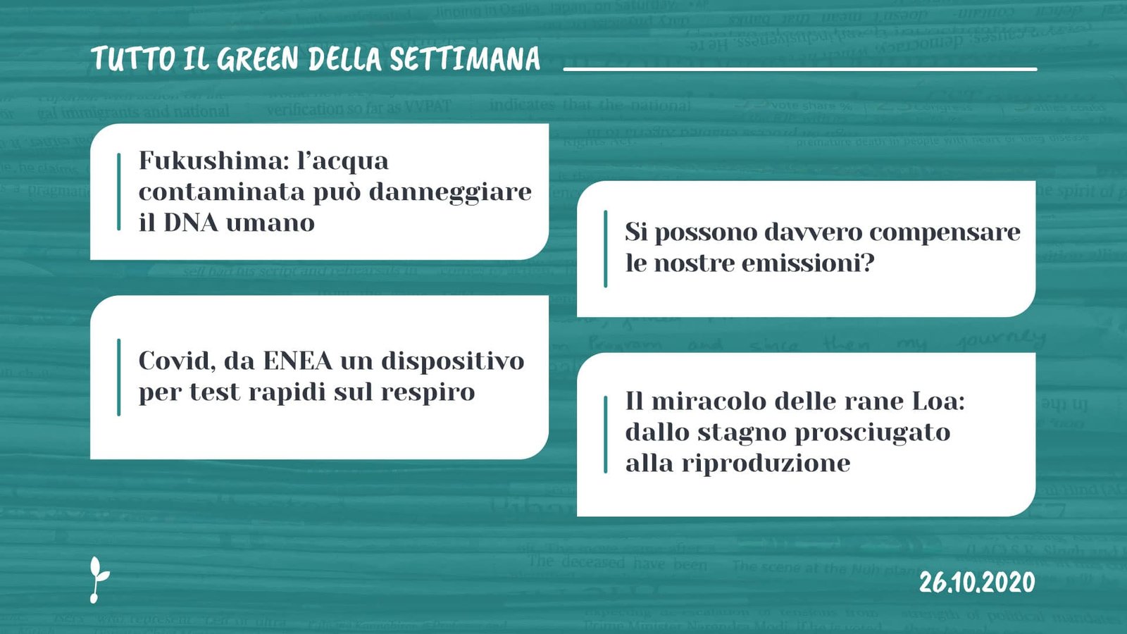 Tutto il green della settimana, 26 ottobre 2020