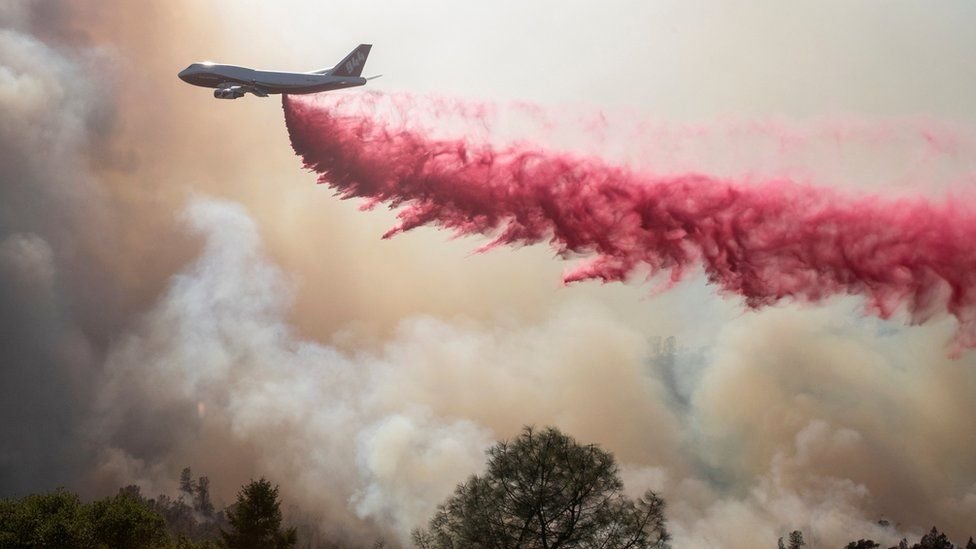 Canadair che sgancia liquido ritardante su un incendio