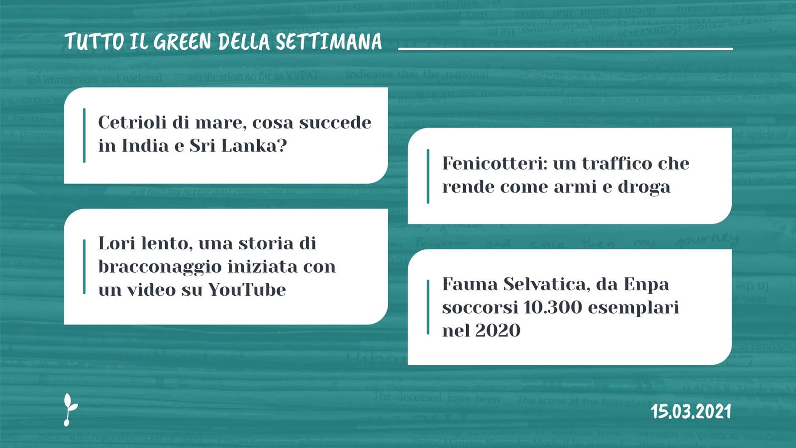 Tutto il green della settimana, 15 marzo 2021